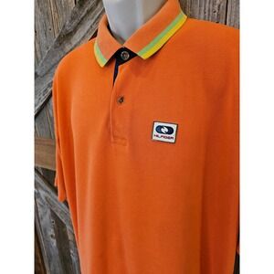 Vintage hilfiger orange polo rubber buttons 90s fraternity 2XL short sleeve
